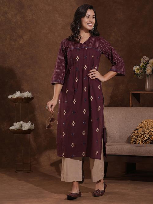 women printed three quarter sleeve a-line kurta - 22300559 - Very Small Image - 1