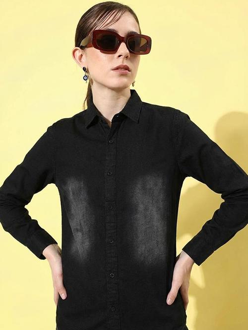 women solid collared long sleeve denim shirt - 22300805 - Very Small Image - 1