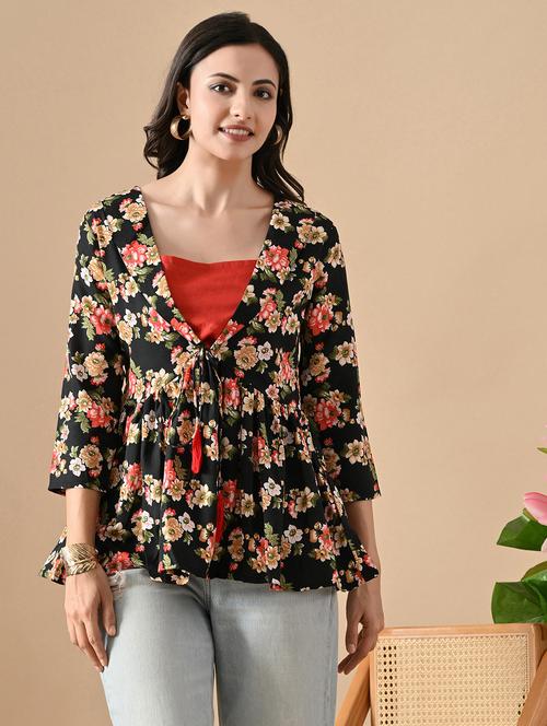 women floral three quarter sleeve ethnic top - 22303495 - Very Small Image - 1