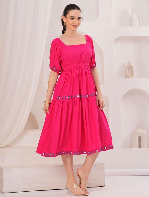 women embroidered puff sleeve tiered dress - 22305912 - Very Small Image - 1