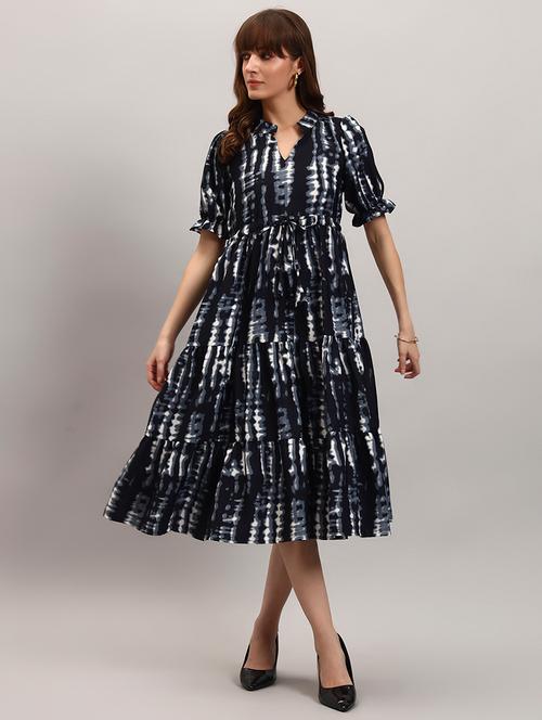 women printed short sleeve tiered dress - 22307845 - Very Small Image - 1