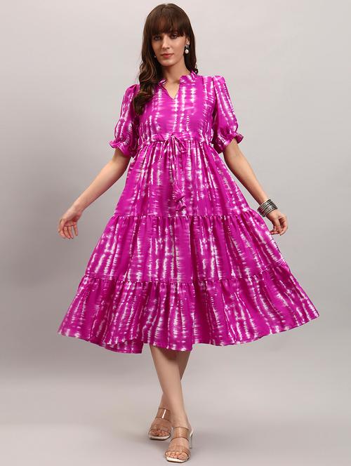 women printed short sleeve tiered dress - 22307848 - Very Small Image - 1