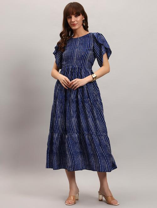 women striped tulip sleeve tiered dress - 22308028 - Very Small Image - 1