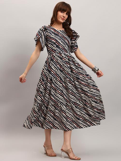 women printed tulip sleeve tiered dress - 22308040 - Very Small Image - 1