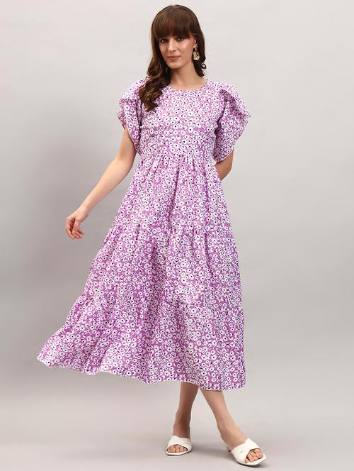 women floral print tulip sleeve tiered dress - 22308064 - Very Small Image - 1
