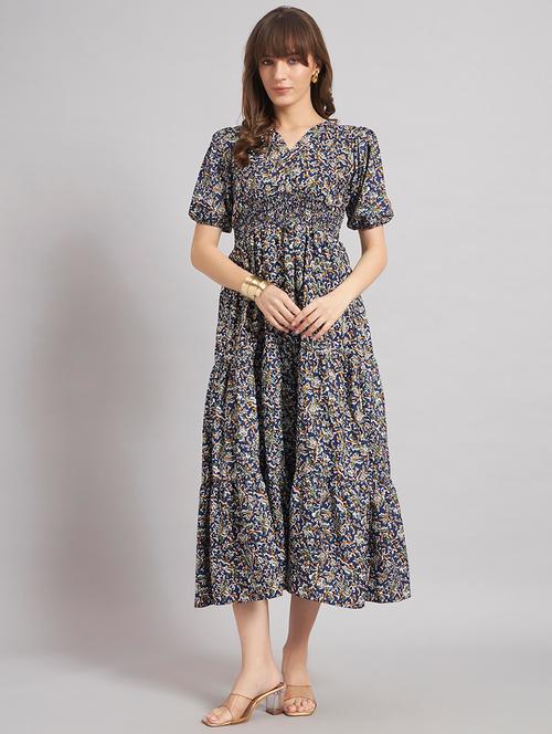 women printed puff sleeve tiered dress - 22308135 - Very Small Image - 1