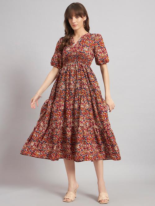 women printed puff sleeve tiered dress - 22308136 - Very Small Image - 1