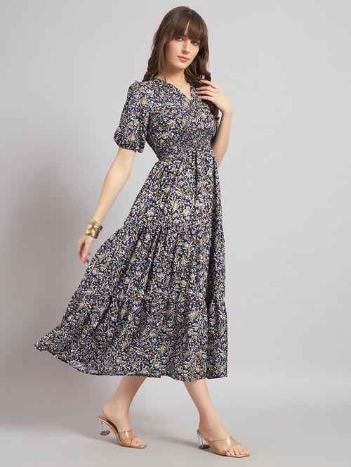 women printed puff sleeve tiered dress - 22308138 - Very Small Image - 1