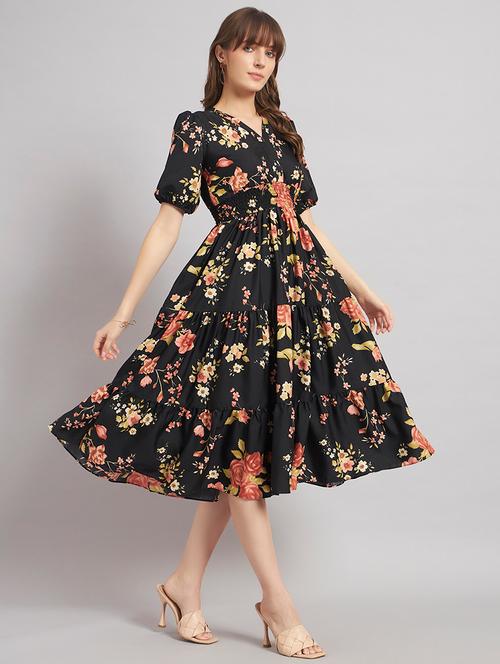 women floral puff sleeve tiered dress - 22308153 - Very Small Image - 1