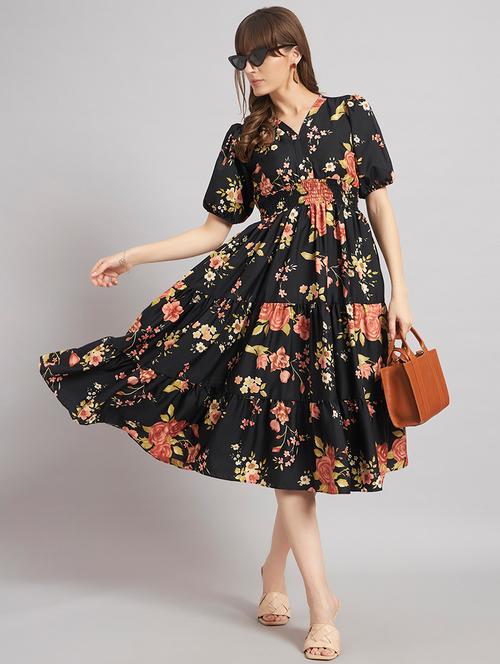 women floral print puff sleeves tiered dress - 22308155 - Very Small Image - 1