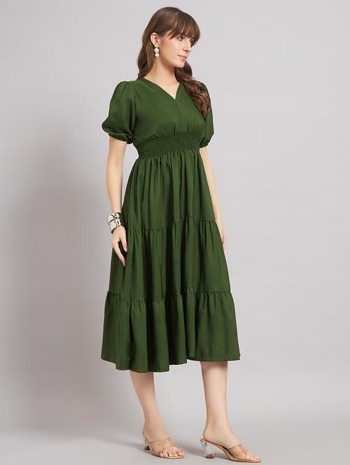 women solid puff sleeve tiered dress - 22308199 - Very Small Image - 1