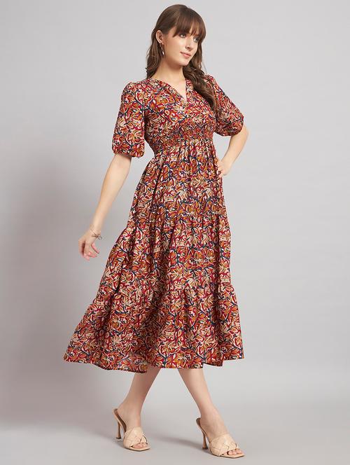 women printed puff sleeve tiered dress - 22308284 - Very Small Image - 1