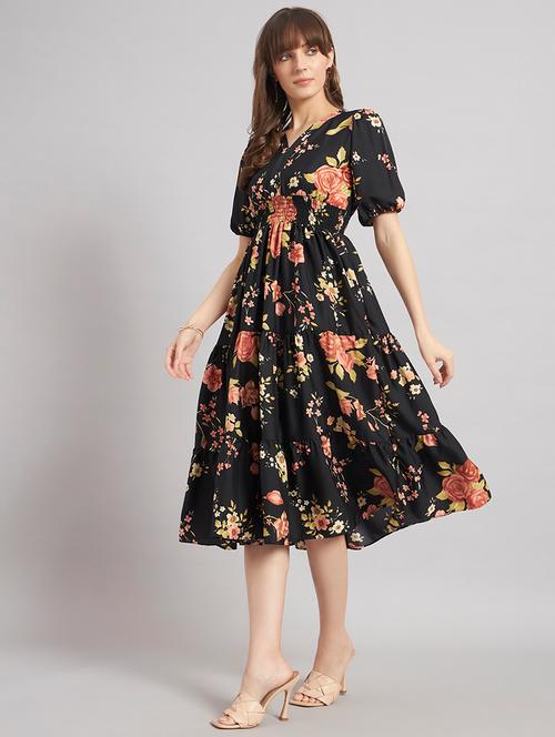 women floral puff sleeves tiered dress - 22308298 - Very Small Image - 1
