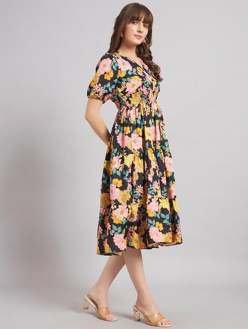 women floral print puff sleeve tiered dress - 22308299 - Very Small Image - 1
