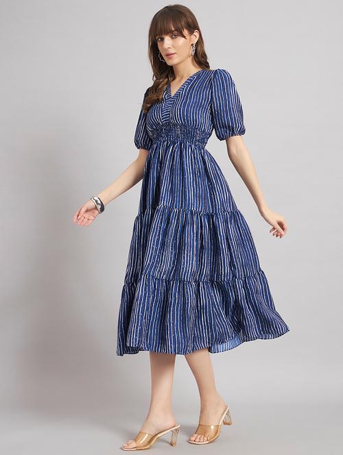 women striped v-neck tiered dress - 22308303 - Very Small Image - 1
