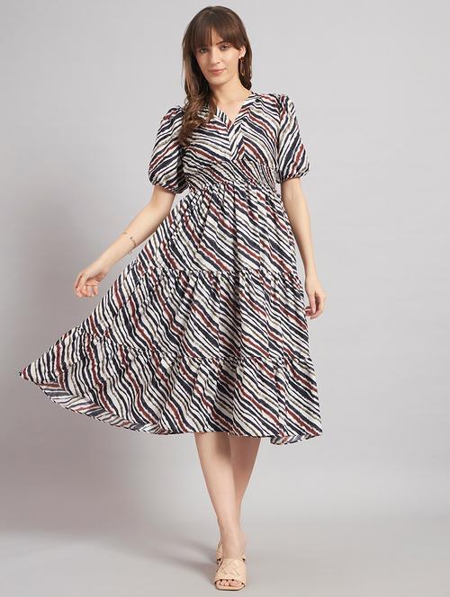 women printed puff sleeve tiered dress - 22308311 - Very Small Image - 1