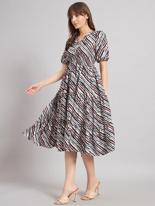 women printed puff sleeves tiered dress - 22308313 - Very Small Image - 1