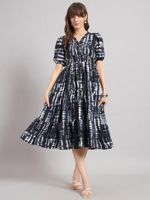 women tie & dye puff sleeve tiered dress - 22308314 - Very Small Image - 1