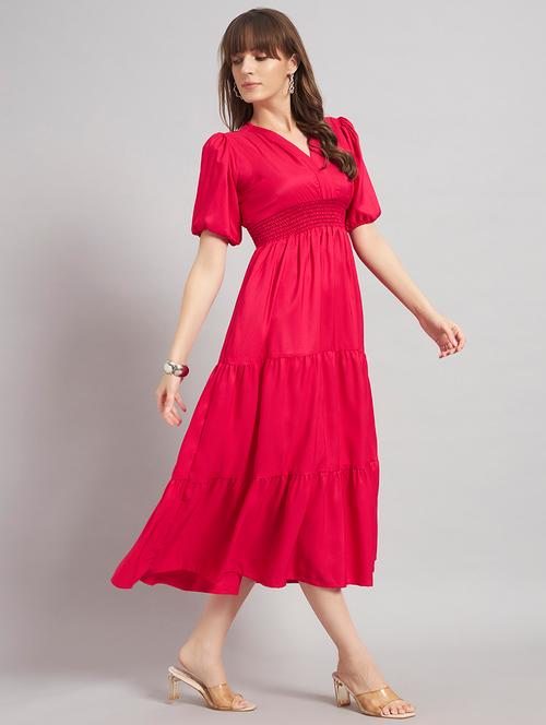 women solid puff sleeve tiered dress - 22308330 - Very Small Image - 1