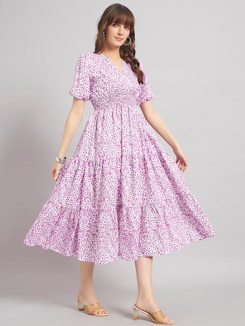 women floral puff sleeve tiered dress - 22308339 - Very Small Image - 1