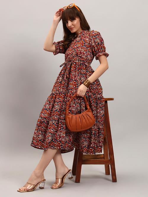 women printed puff sleeves tiered dress - 22308351 - Very Small Image - 1