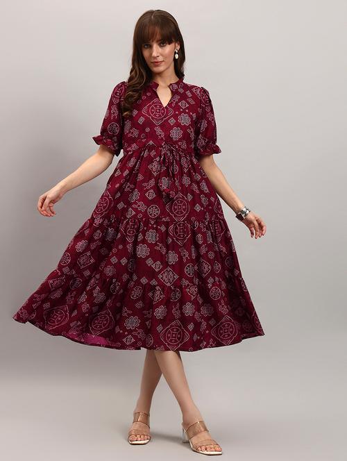 women bandhani print puff sleeve tiered dress - 22308354 - Very Small Image - 1