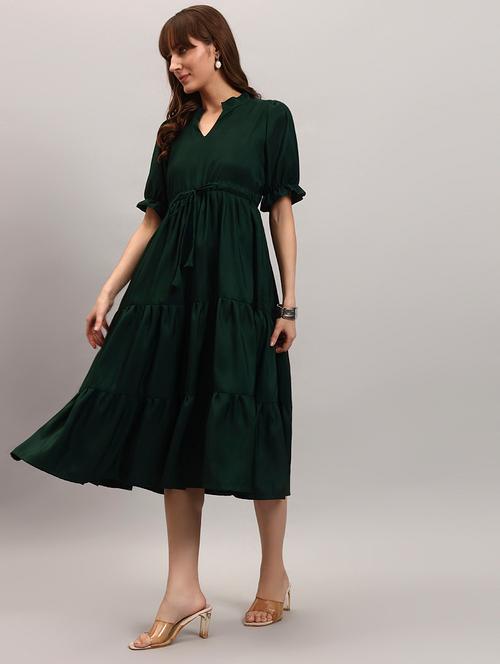 women solid puff sleeve tiered dress - 22308419 - Very Small Image - 1