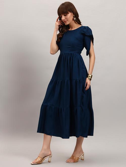women solid tulip sleeve tiered dress - 22308507 - Very Small Image - 1