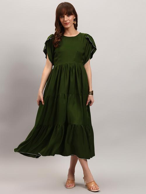women solid tulip sleeves tiered dress - 22308519 - Very Small Image - 1