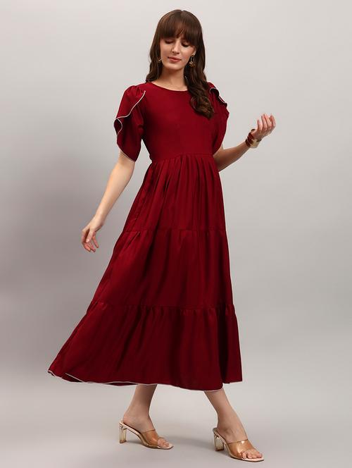women solid tulip sleeve tiered dress - 22308520 - Very Small Image - 1