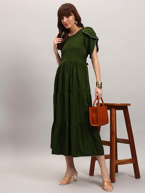 women solid tulip sleeve tiered dress - 22308523 - Very Small Image - 1
