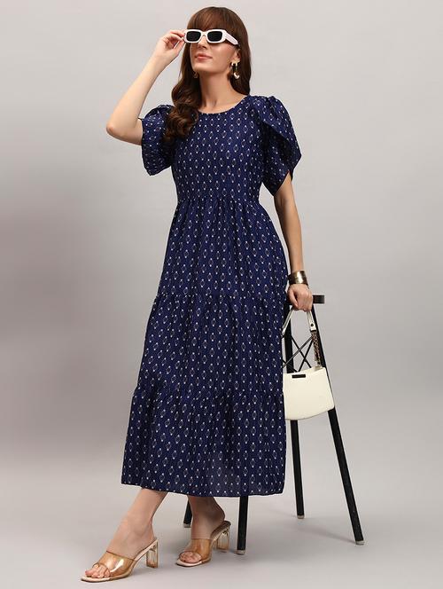women printed tulip sleeve tiered dress - 22308534 - Very Small Image - 1
