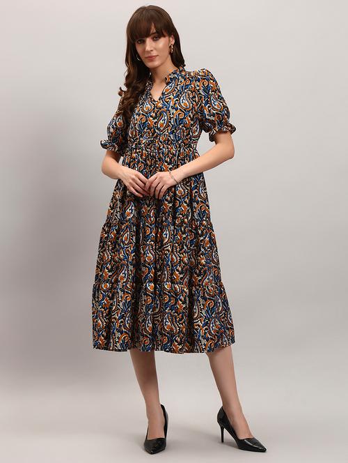 women paisley printed puff sleeve tiered dress - 22308538 - Very Small Image - 1
