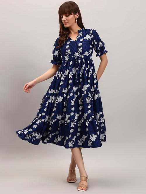 women floral printed puff sleeve tiered dress - 22308556 - Very Small Image - 1