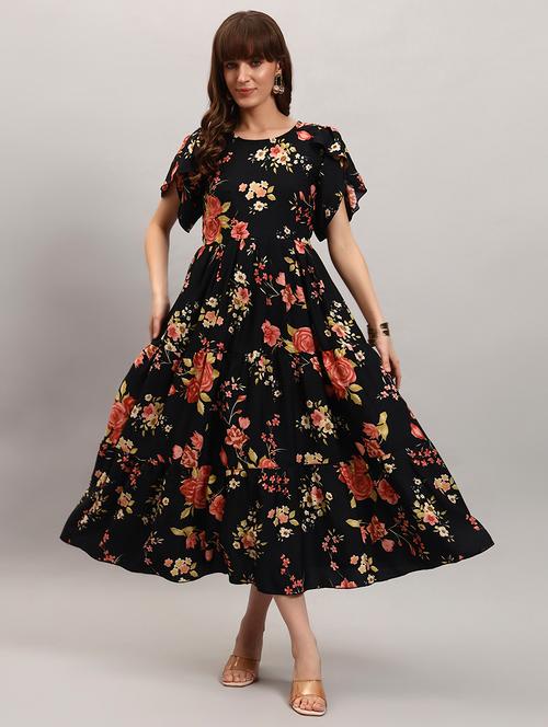 women printed tulip sleeve tiered dress - 22308684 - Very Small Image - 1