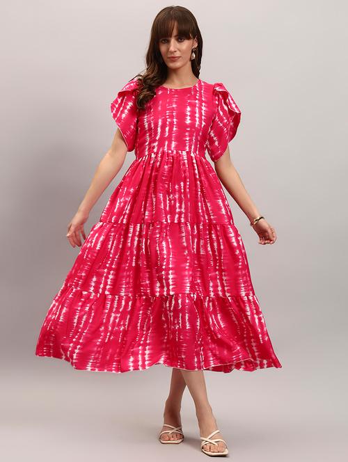 women tie & dye tulip sleeve tiered dress - 22308704 - Very Small Image - 1