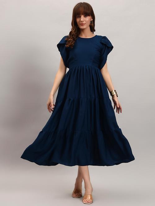 women solid tulip sleeve tiered dress - 22308711 - Very Small Image - 1