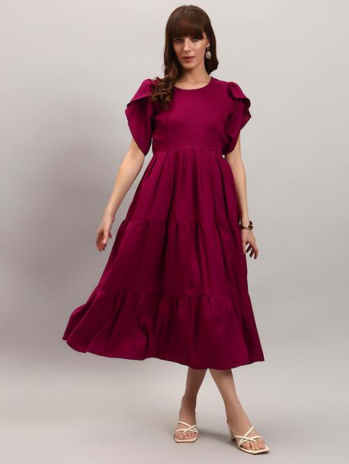 women solid tulip sleeve tiered dress - 22308712 - Very Small Image - 1