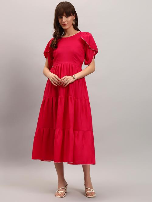 women solid tulip sleeve tiered dress - 22308716 - Very Small Image - 1