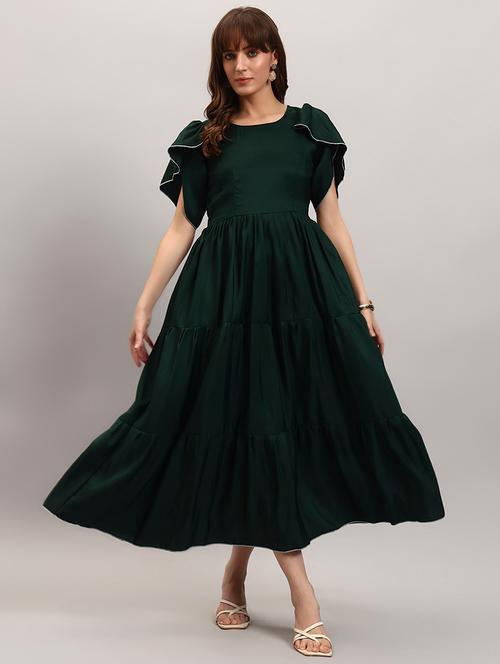 women solid tulip sleeve tiered dress - 22308717 - Very Small Image - 1