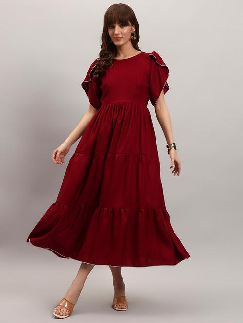 women solid tulip sleeve tiered dress - 22308720 - Very Small Image - 1
