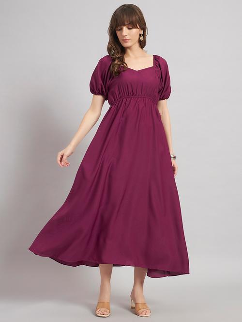 women solid puff sleeve a-line dress - 22308780 - Very Small Image - 1