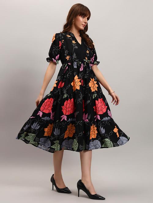 women floral puff sleeve tiered dress - 22308828 - Very Small Image - 1