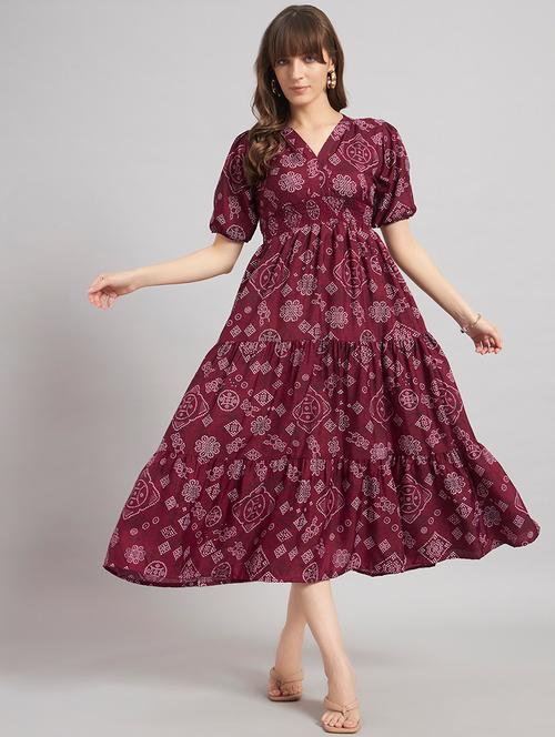 women bandhani puff sleeves tiered dress - 22309135 - Very Small Image - 1