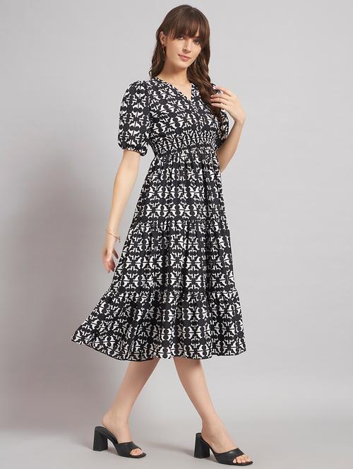 women printed puff sleeves tiered dress - 22309141 - Very Small Image - 1