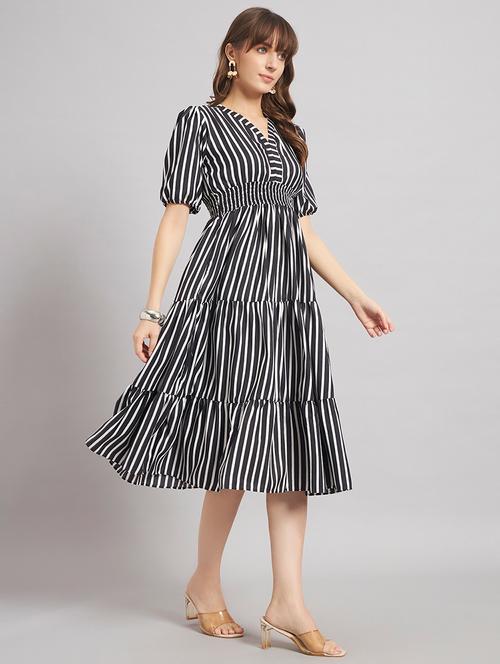 women striped puff sleeve tiered dress - 22309143 - Very Small Image - 1