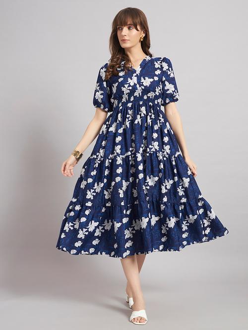 women floral print puff sleeve tiered dress - 22309148 - Very Small Image - 1