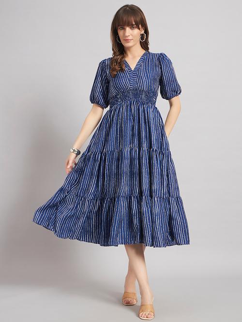 women printed puff sleeves tiered dress - 22309149 - Very Small Image - 1