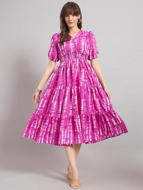 women tie & dye v neck tiered dress - 22309165 - Very Small Image - 1