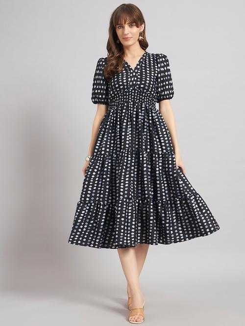 women printed puff sleeves tiered dress - 22309189 - Very Small Image - 1